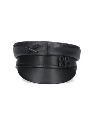 Ruslan Baginskiy Baker Boy Leather Hat Black