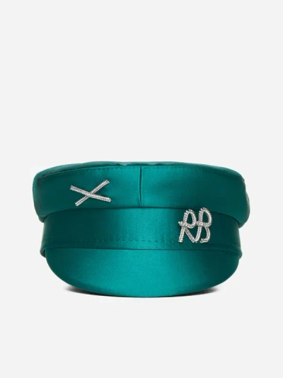 Ruslan Baginskiy Green Monogram Satin Baker Boy Hat