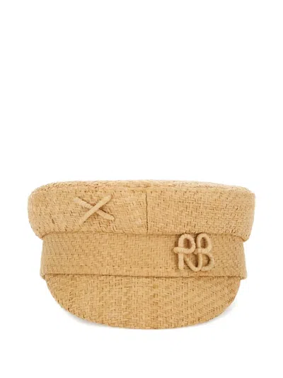 Ruslan Baginskiy Baker Boy Woven Straw Cap In Brown