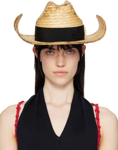 RUSLAN BAGINSKIY BEIGE WHEAT SPIKES EMBELLISHED 'SUNBURNT' COWBOY BEACH HAT