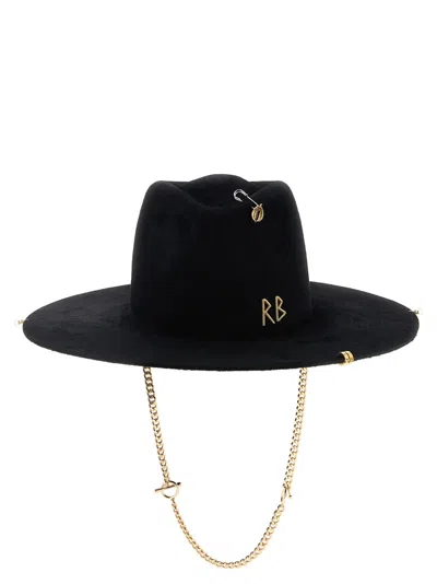 RUSLAN BAGINSKIY BLACK CHAIN STRAP FEDORA HAT