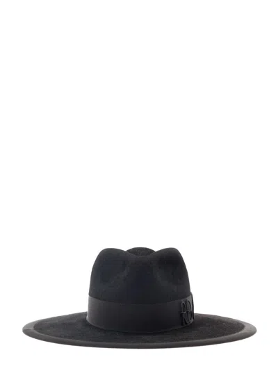 Ruslan Baginskiy Black Fedora Hat With Rb Embroidery