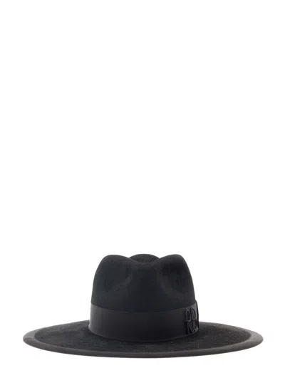 Ruslan Baginskiy Black Fedora Hat With Rb Embroidery