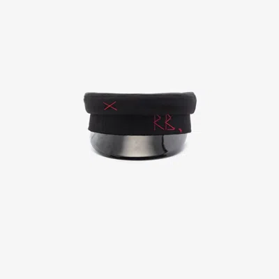 Ruslan Baginskiy Black Monogram Embroidered Wool Baker Boy Hat