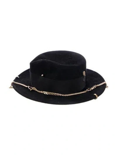 Pre-owned Ruslan Baginskiy Black Top Hat With Gold Chain Link Accent