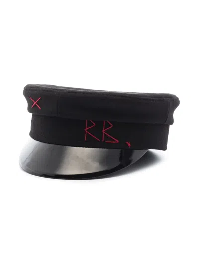 Ruslan Baginskiy Black Monogram Embroidered Wool Baker Boy Hat