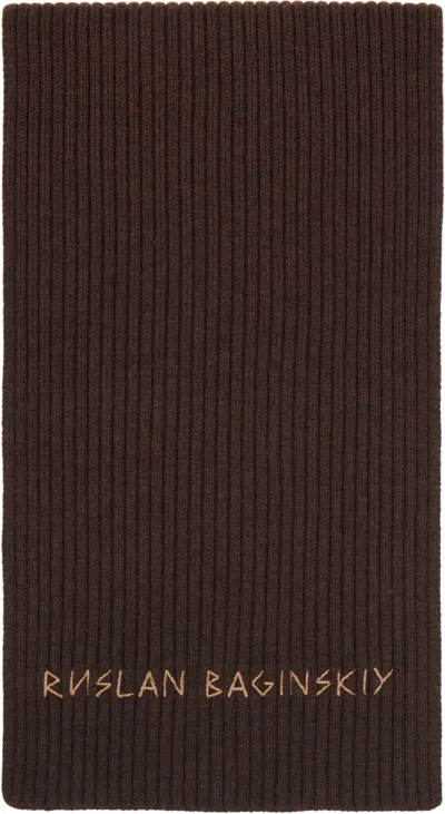 Ruslan Baginskiy Brown Monogram-embroidered Wool Scarf