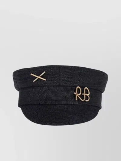 Ruslan Baginskiy Casual Flat Top Hat With Embroidered Elements In Black  