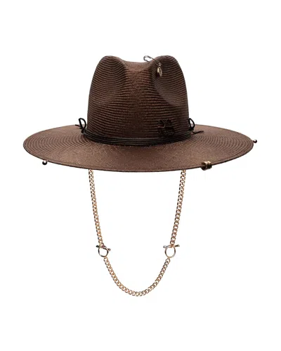 Ruslan Baginskiy Chain Strap Straw Fedora In Brown