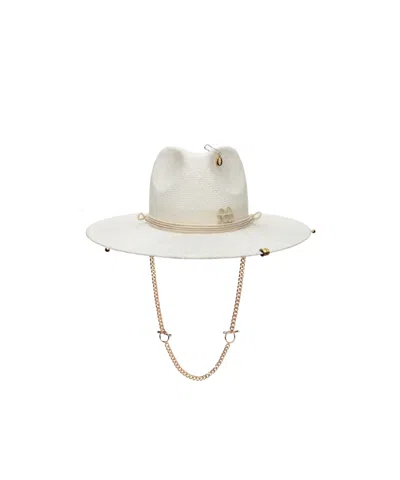 Ruslan Baginskiy Chain Strap Straw Fedora Hat In White