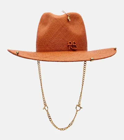 Ruslan Baginskiy Chain-detail Straw Fedora In Orange