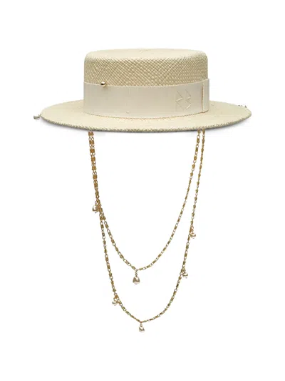 Ruslan Baginskiy Chain-strap Straw Boater Hat In Neutral