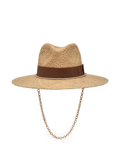 Ruslan Baginskiy Chain-strap Straw Fedora Hat In Brown