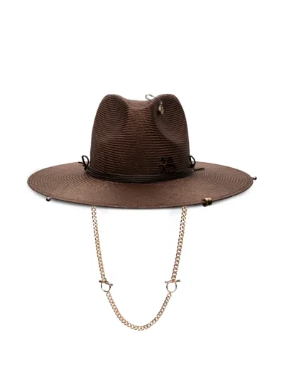 Ruslan Baginskiy Chain-strap Straw Fedora Hat In Brown