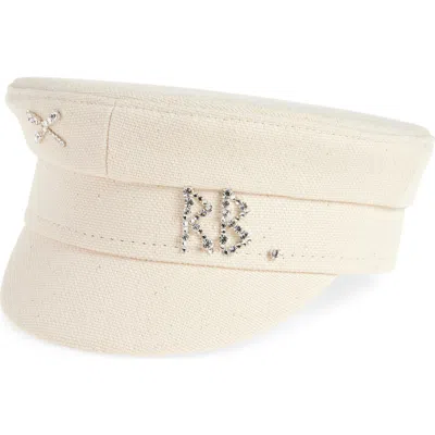 Ruslan Baginskiy Crystal Embellished Canvas Newsboy Cap In White