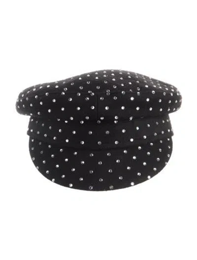 Pre-owned Ruslan Baginskiy Crystal Embellished Wool Baker Boy Hat In Black