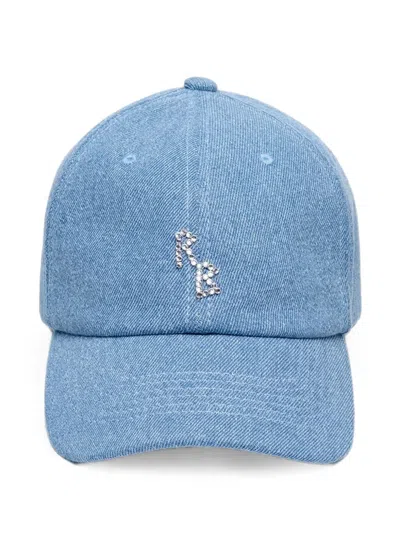 Ruslan Baginskiy Crystal-embroidered Denim Baseball Cap In Blue
