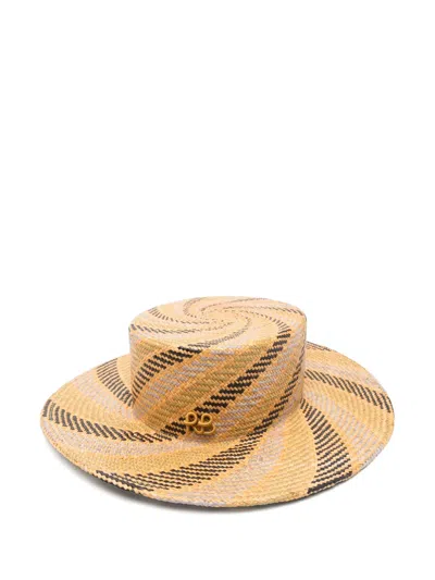 Ruslan Baginskiy Diagonal-stripe Canotier Hat In Neutrals