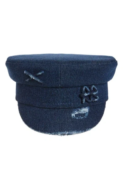 Ruslan Baginskiy Distressed Denim Newsboy Cap In Blue