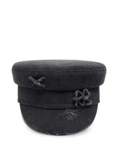 Ruslan Baginskiy Distressed Monogram-embroidery Baker Hat In Black