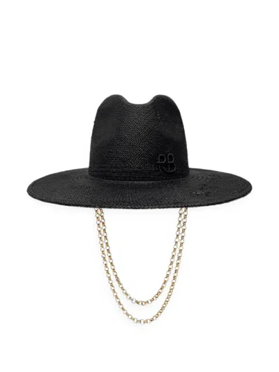 Ruslan Baginskiy Double-chain-strap Straw Fedora Hat In Black