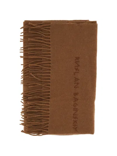 Ruslan Baginskiy Embroidered Logo Fringed Scarf In Brown