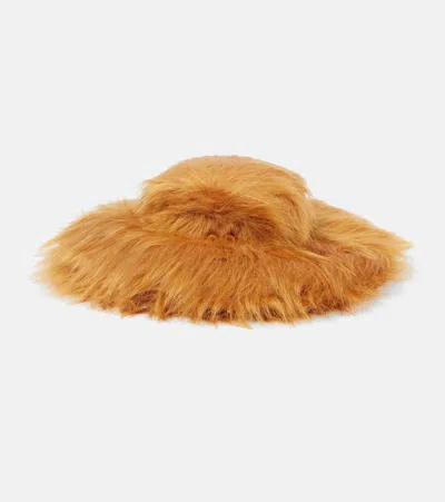 Ruslan Baginskiy Faux-fur Wide-brim Hat In Orange