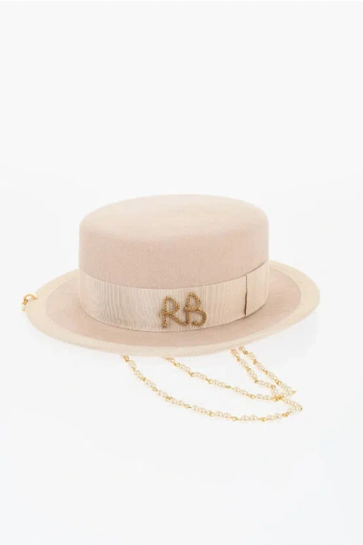 Ruslan Baginskiy Felt Porkpie Hat With Jeweled Detail In Neutral