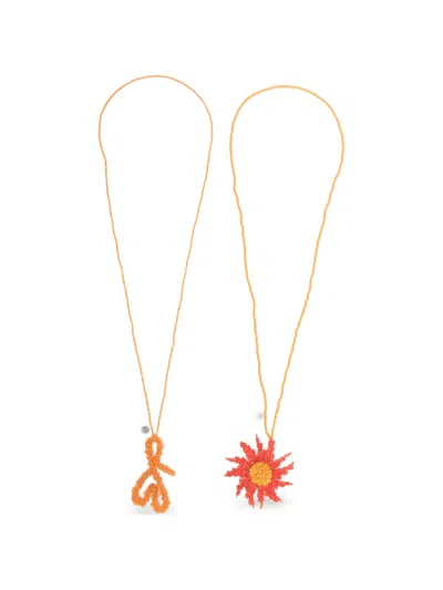 Ruslan Baginskiy Flower And Heart Necklace (set Of Two) In Orange