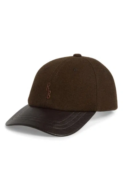 Ruslan Baginskiy Hand Embroidered Wool Blend & Faux Leather Adjustable Baseball Cap In Brown