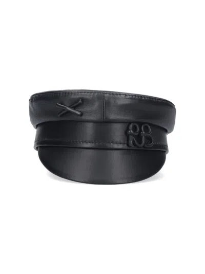 Ruslan Baginskiy Baker Boy Leather Hat Black