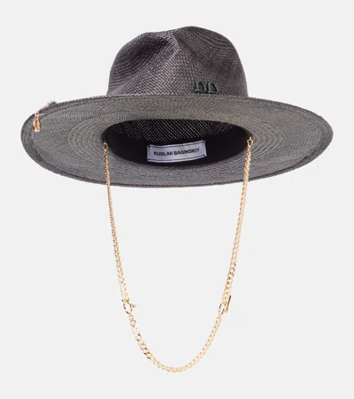 Ruslan Baginskiy Logo Chain-detail Straw Fedora In Gray