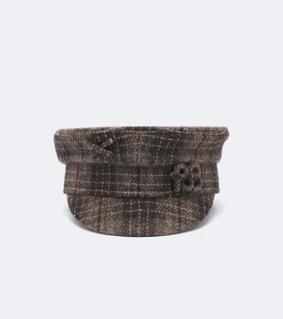 Ruslan Baginskiy Logo Checked Wool Newsboy Cap In Brown