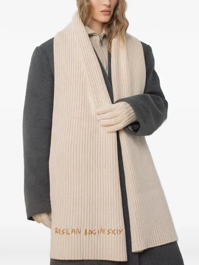 Ruslan Baginskiy Logo-emboridered Ribbed Scarf In Neutral