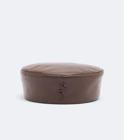 Ruslan Baginskiy Logo Leather Hat In Brown