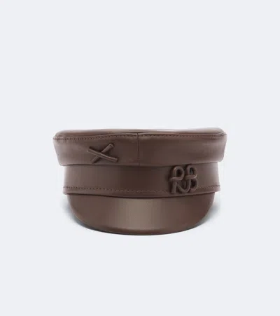 Ruslan Baginskiy Logo Leather Newsboy Cap In Brown