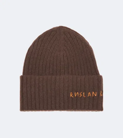Ruslan Baginskiy Logo Ribbed-knit Cashmere Beanie In Brown