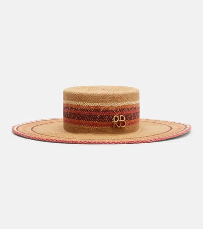 Ruslan Baginskiy Logo Striped Straw Hat In Brown
