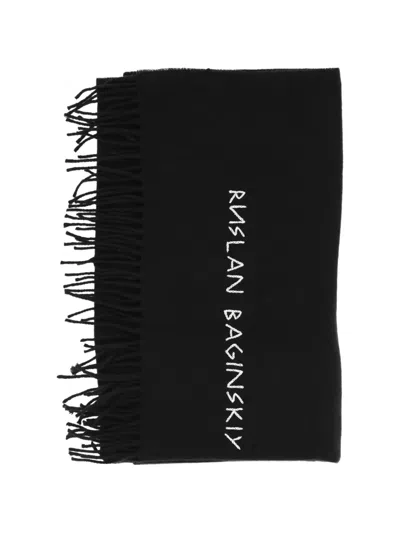 Ruslan Baginskiy Logo-embroidered Fringed Wool Scarf In Black