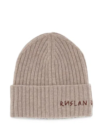 Ruslan Baginskiy Logo-embroidered Ribbed-knit Beanie Hat In Brown