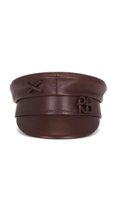 Ruslan Baginskiy Monogram Embellished Leather Baker Boy Cap In Brown