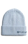 Ruslan Baginskiy Monogram Embroidered Merino Wool Beanie In Blue