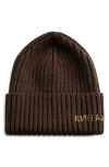 Ruslan Baginskiy Monogram Embroidered Merino Wool Beanie In Brown