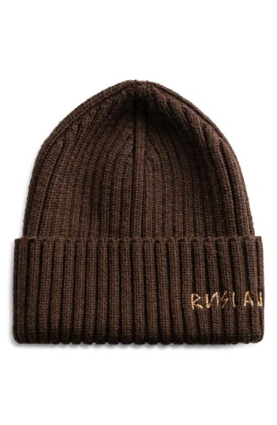 Ruslan Baginskiy Monogram Embroidered Merino Wool Beanie In Brown