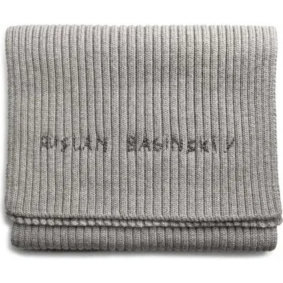 Ruslan Baginskiy Monogram Embroidered Merino Wool Scarf In Gray