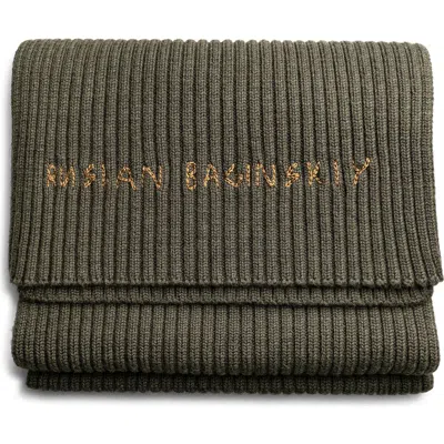 Ruslan Baginskiy Monogram Embroidered Merino Wool Scarf In Green