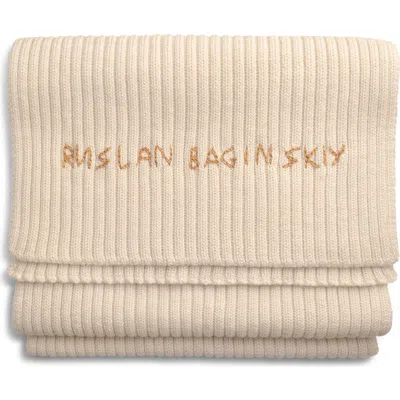Ruslan Baginskiy Monogram Embroidered Merino Wool Scarf In Sand