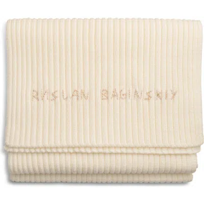 Ruslan Baginskiy Monogram Embroidered Merino Wool Scarf In White