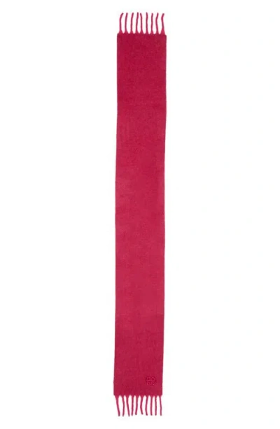 Ruslan Baginskiy Monogram Embroidered Wool Blend Fringe Scarf In Red