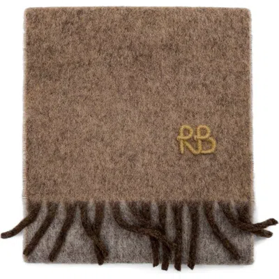 Ruslan Baginskiy Monogram Embroidered Wool Blend Scarf In Sand